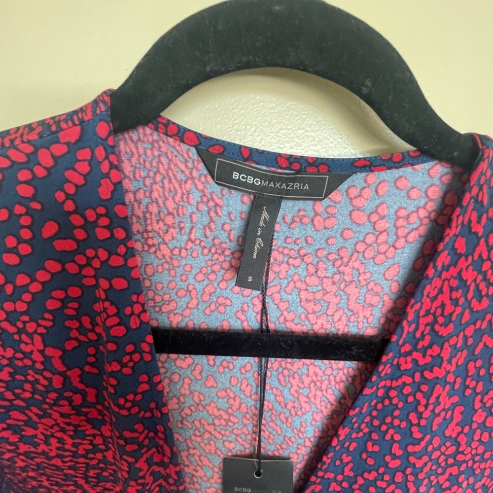 BCBGMaxAzria Red and Blue Patterned Wrap Dress - Picture 2 of 5